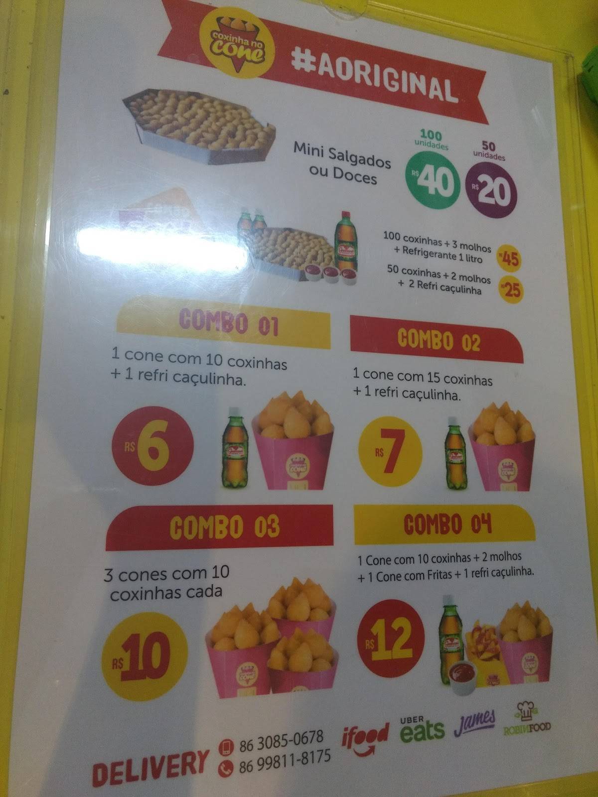 Coxinha no Cone Centro cardápio