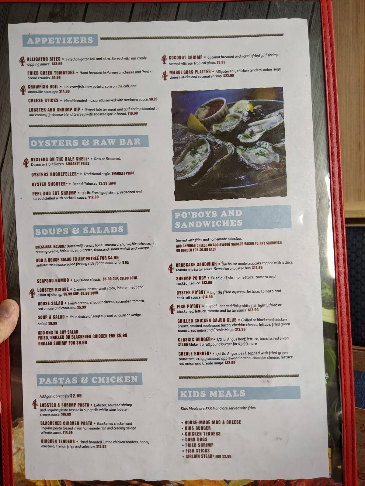 Menu at Crawdaddy’s Restaurant & Oyster Bar, Gatlinburg, 762 Parkway 5