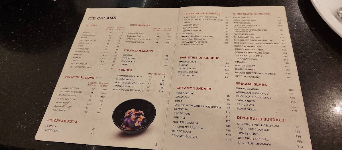 Cream Bowl menu