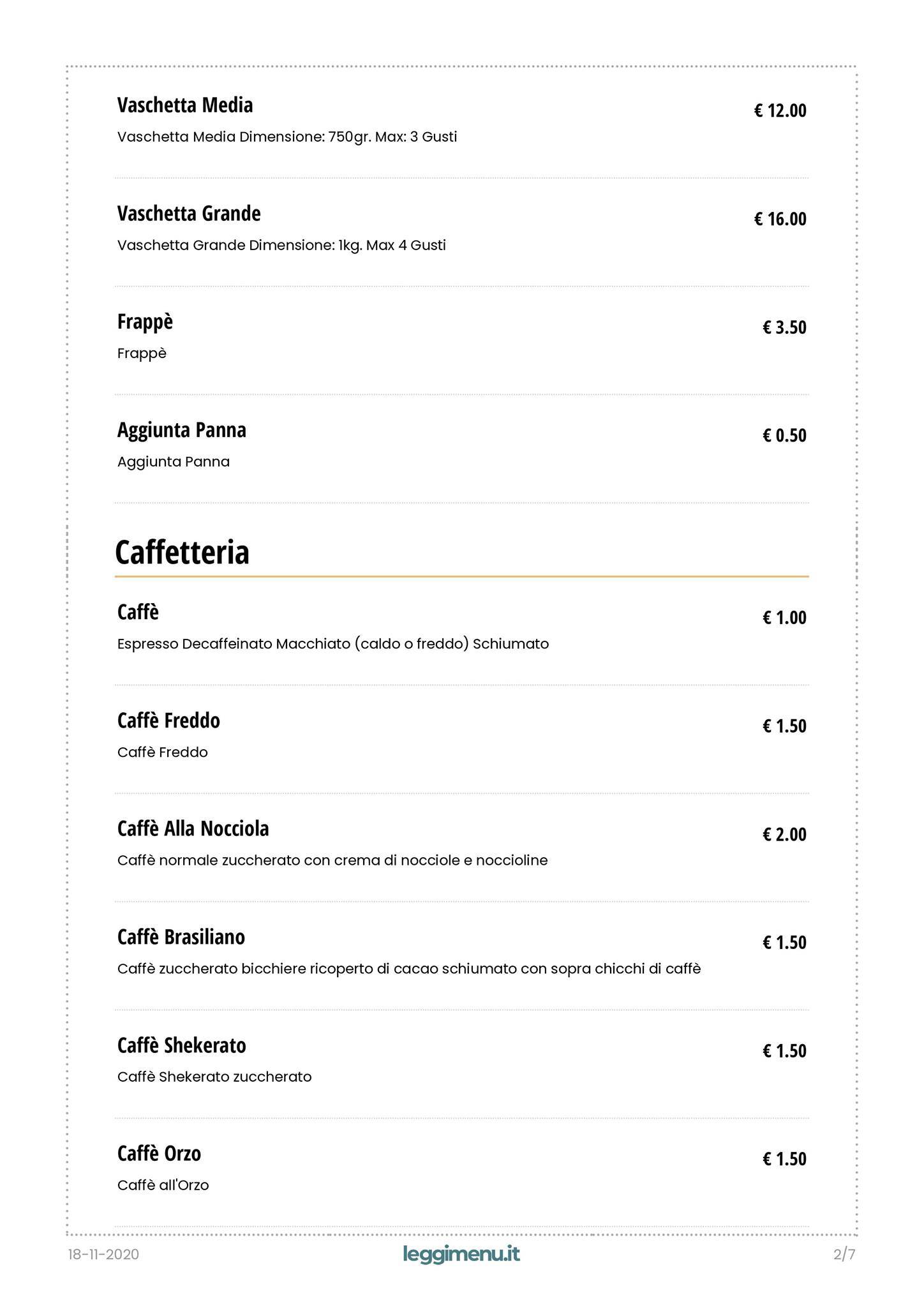 Menu di Crema&cioccolato Via Epomeo 