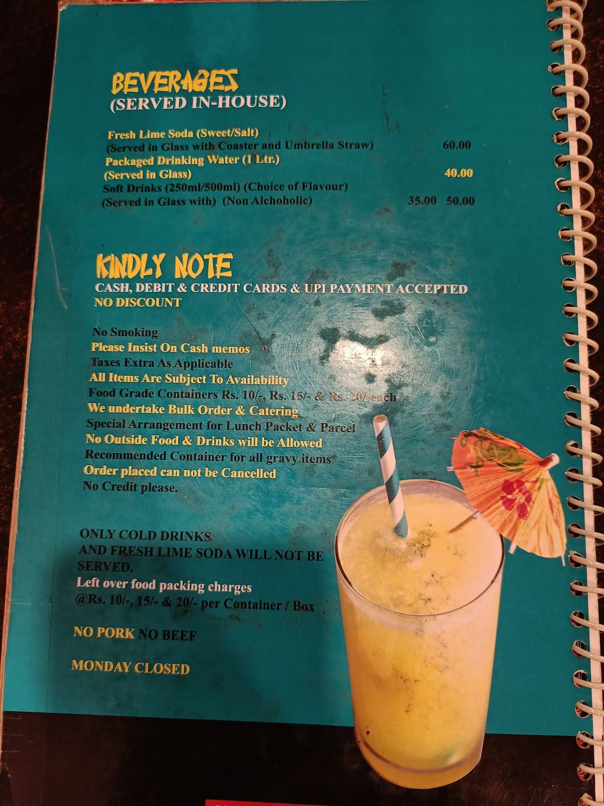 Crystal Chimney Restaurant menu