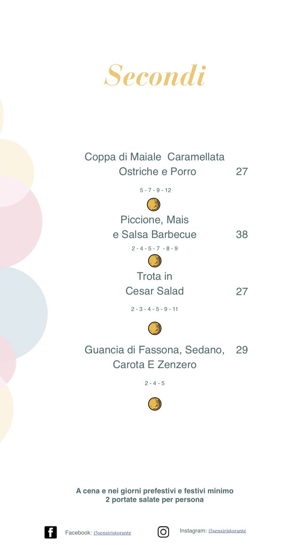 Menu di I 5 Sensi Ristorante 