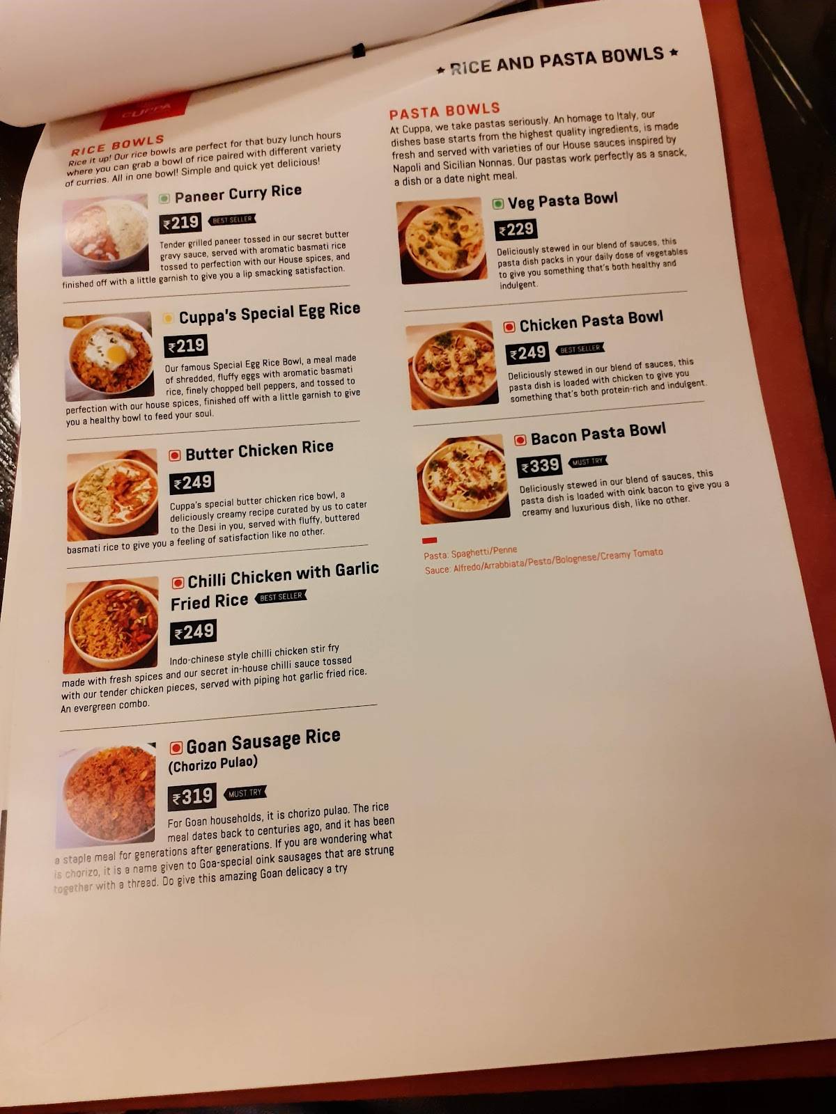 Cuppa Redefined - Mysore's Neighbourhood Cafe & Restaurant menu