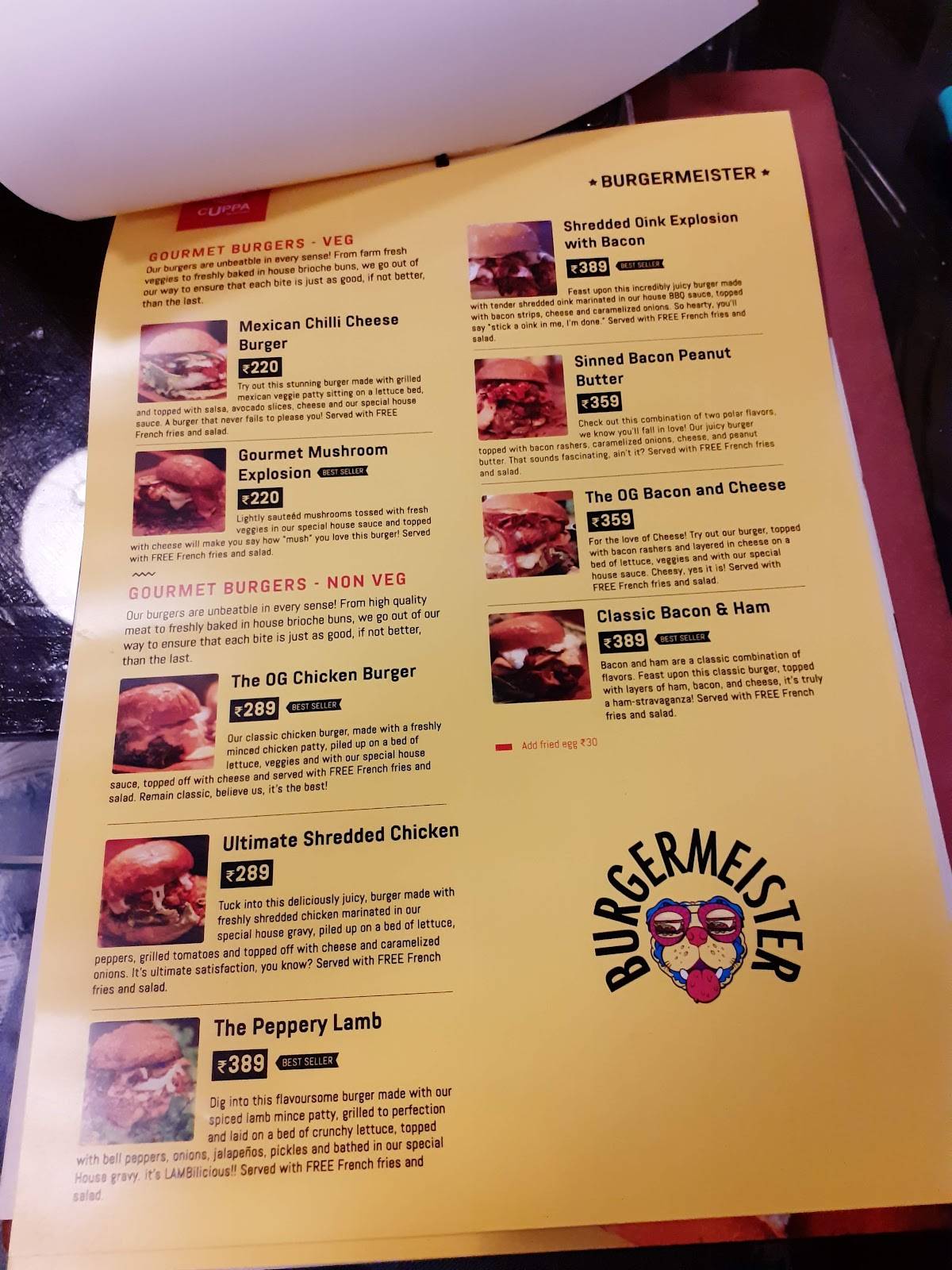 Cuppa Redefined - Mysore's Neighbourhood Cafe & Restaurant menu