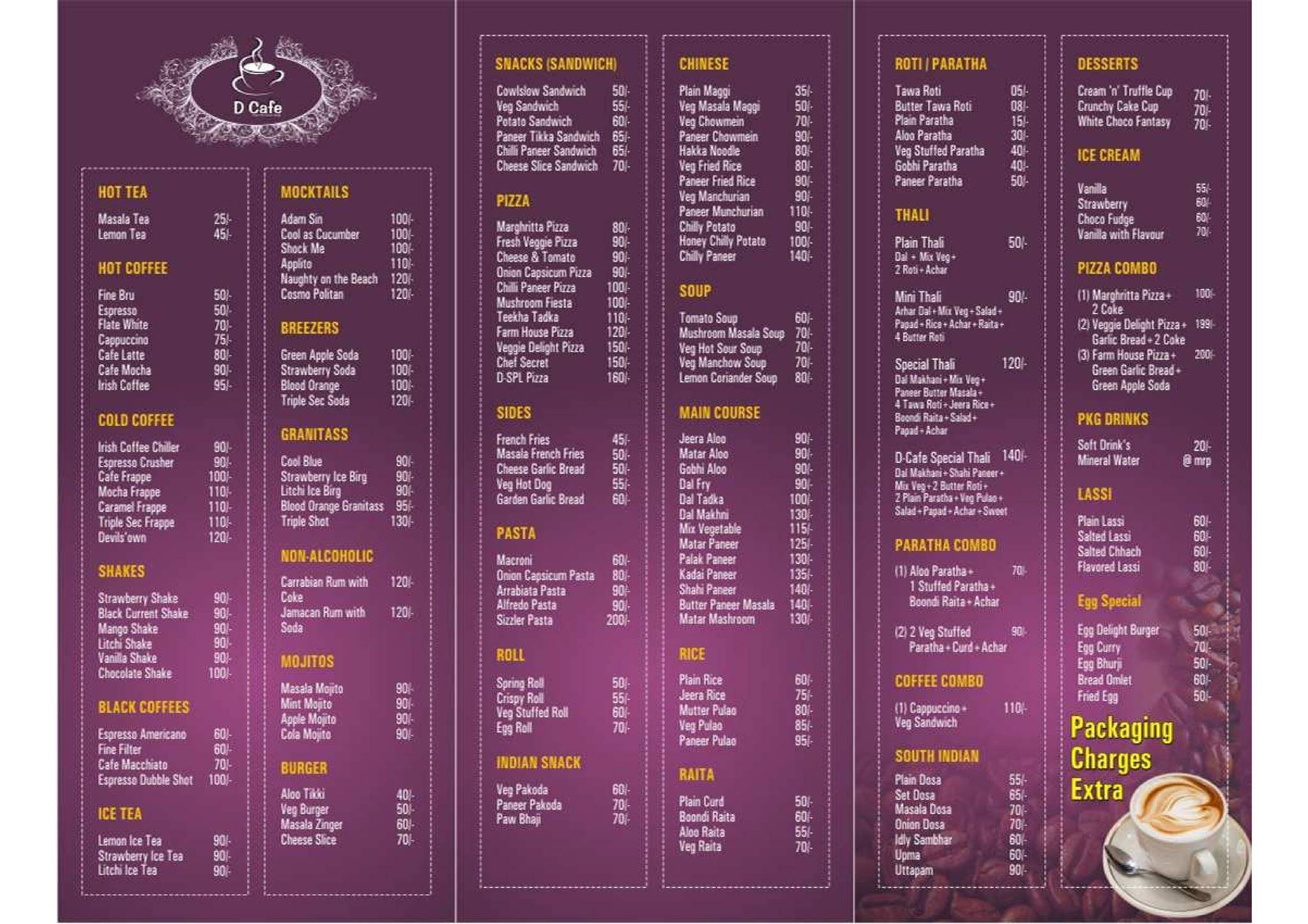 D Cafe menu