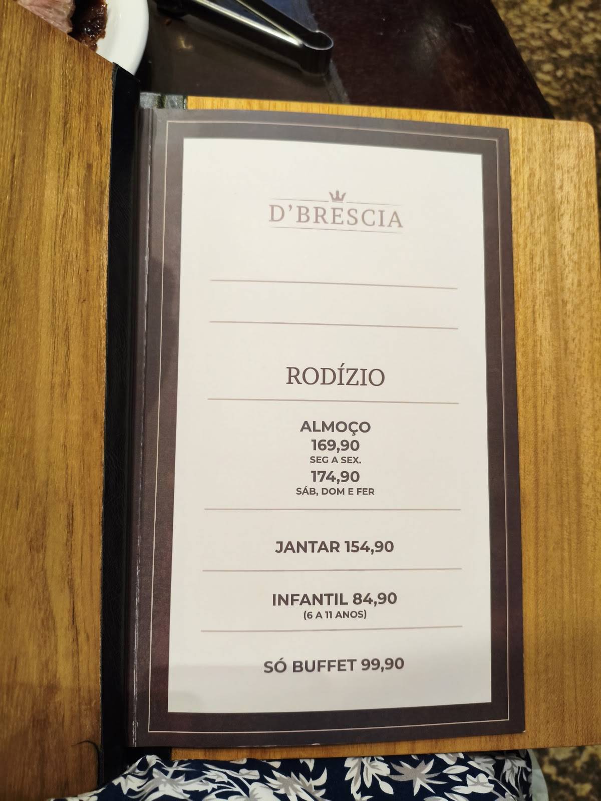 D'brescia Churrascaria - Paraíso cardápio
