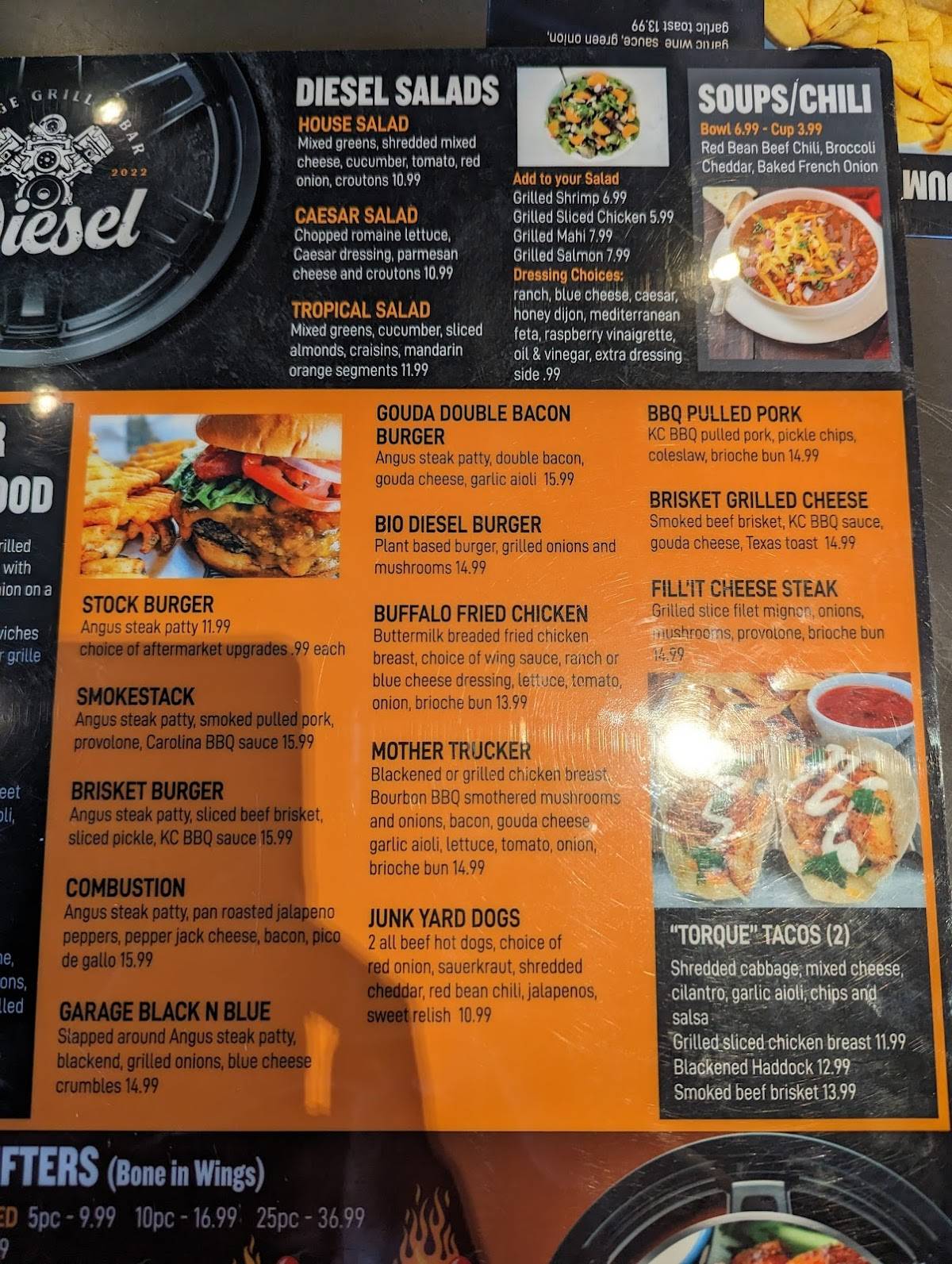 Menu at DIESEL GARAGE GRILL & BAR, Palm Harbor