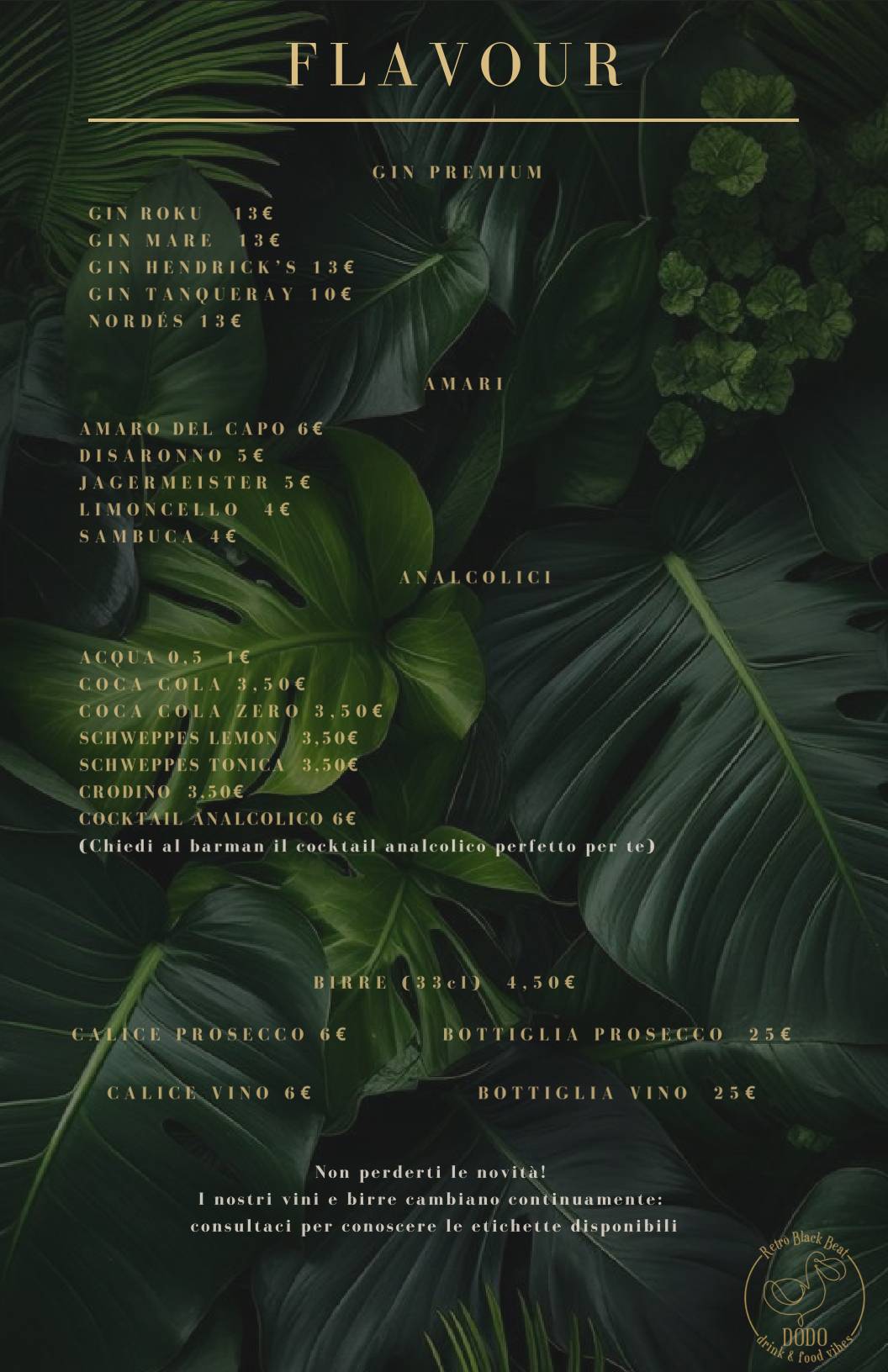 Menu di DODO Retro Black Beat 