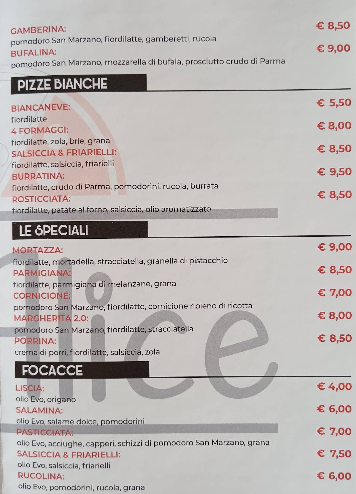 Menu di Da Alice 