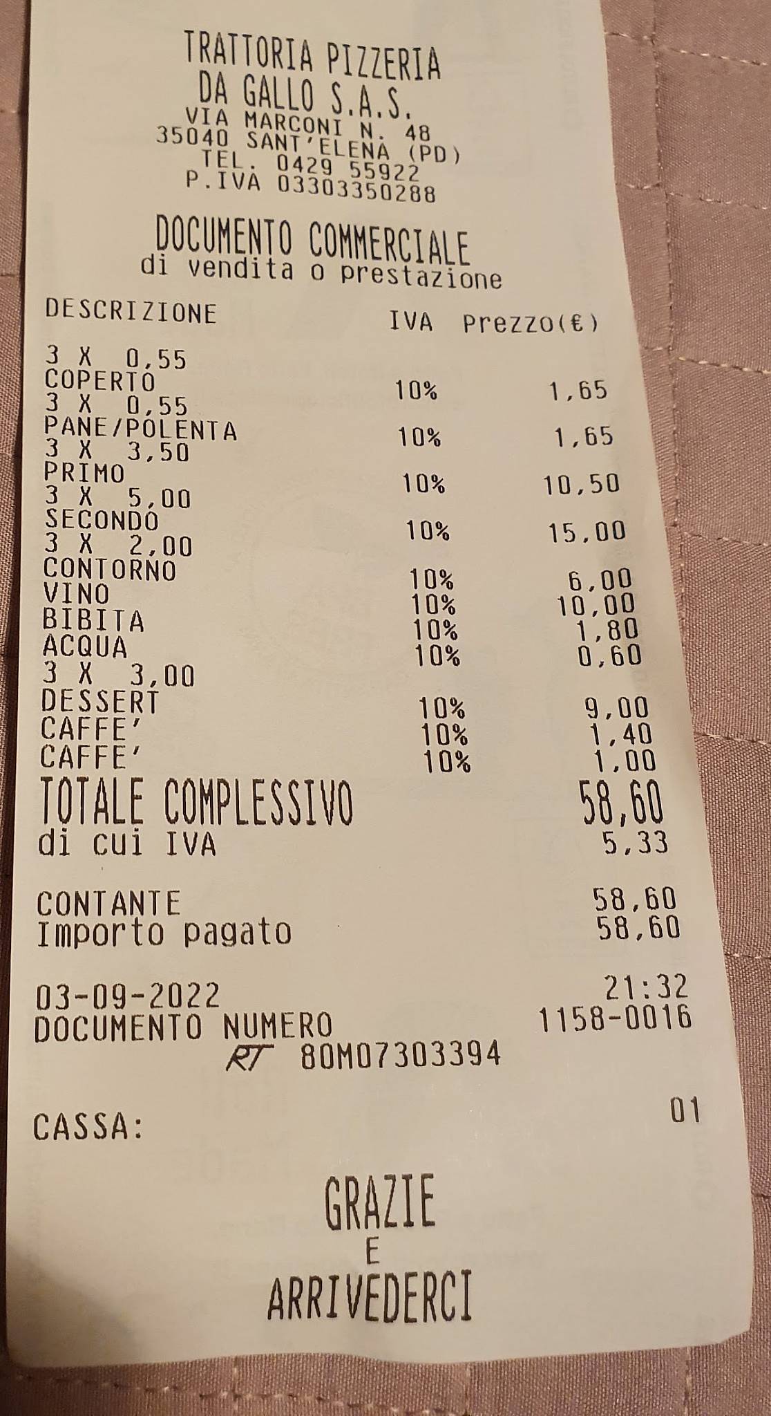Menu di Da Gallo 