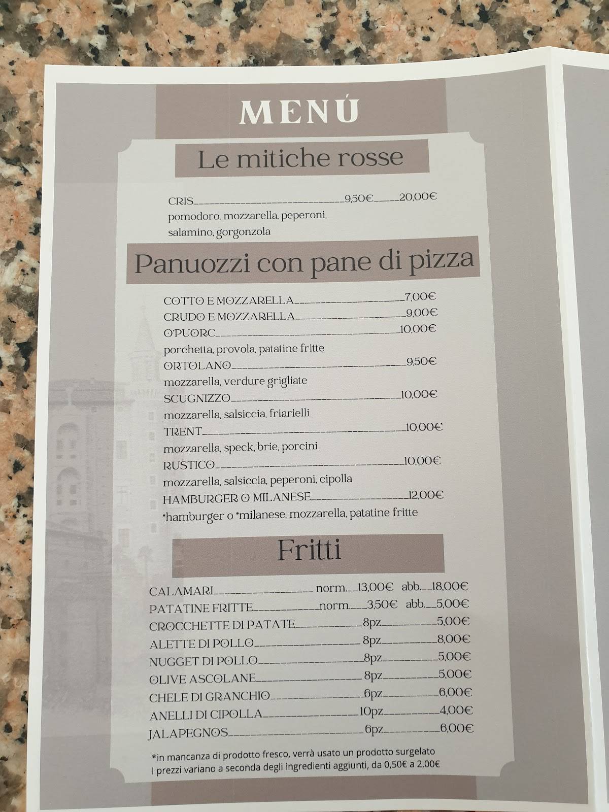 Menu di Da Laura pizzeria 