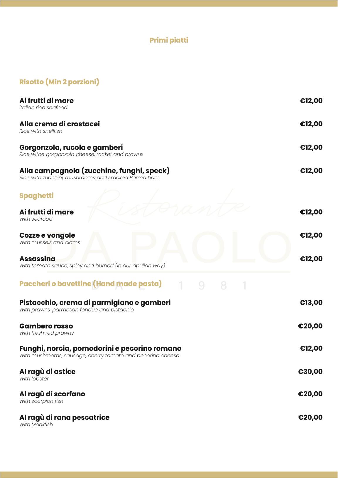Menu di Da Paolo 