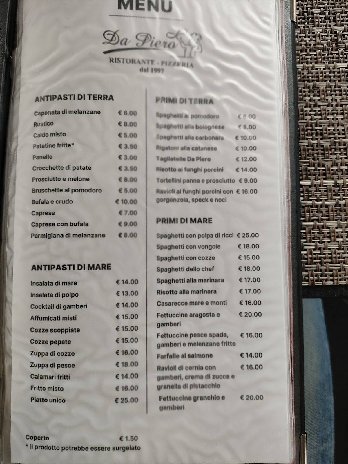Menu di Da Piero 