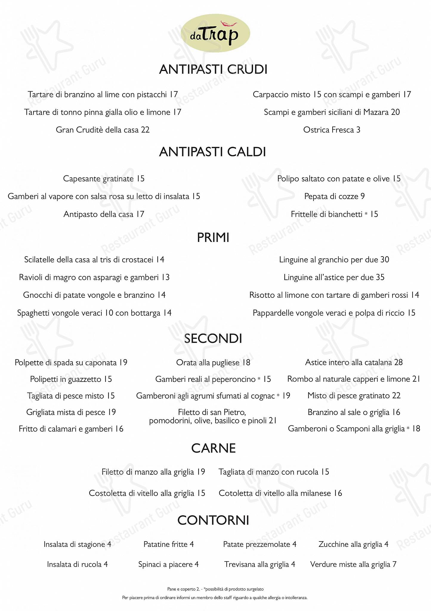 Menu di Ristorante Pizzeria da Trap - Основное меню