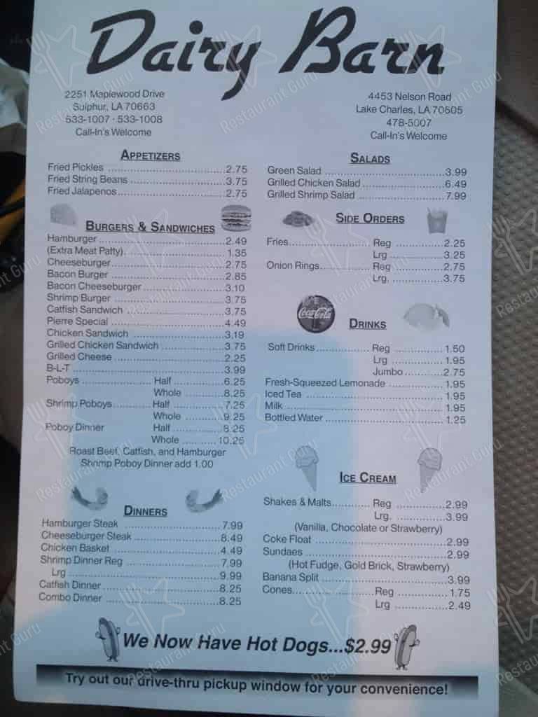 Menu at Dairy Barn, Lake Charles, Nelson Rd