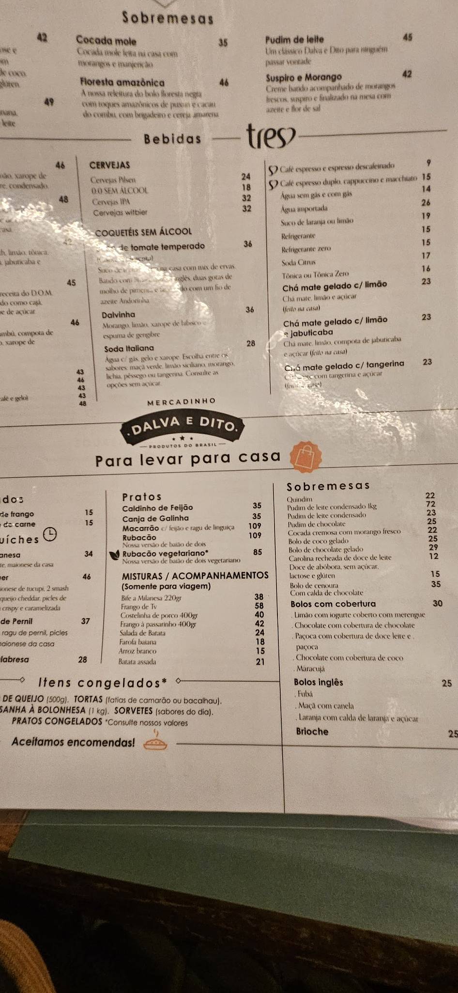 Dalva e Dito cardápio