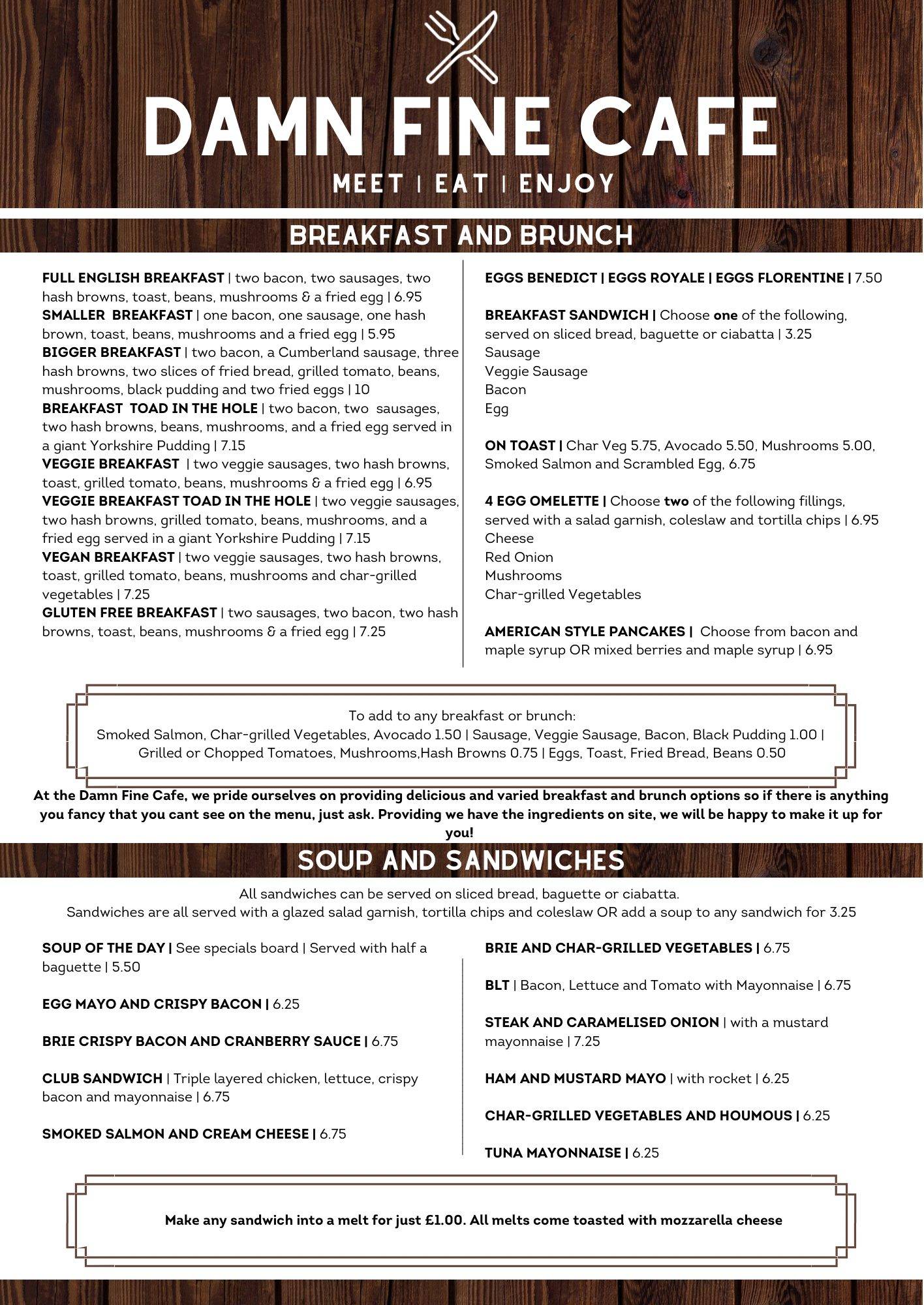 Menu at Damn Fine Cafe, Lichfield