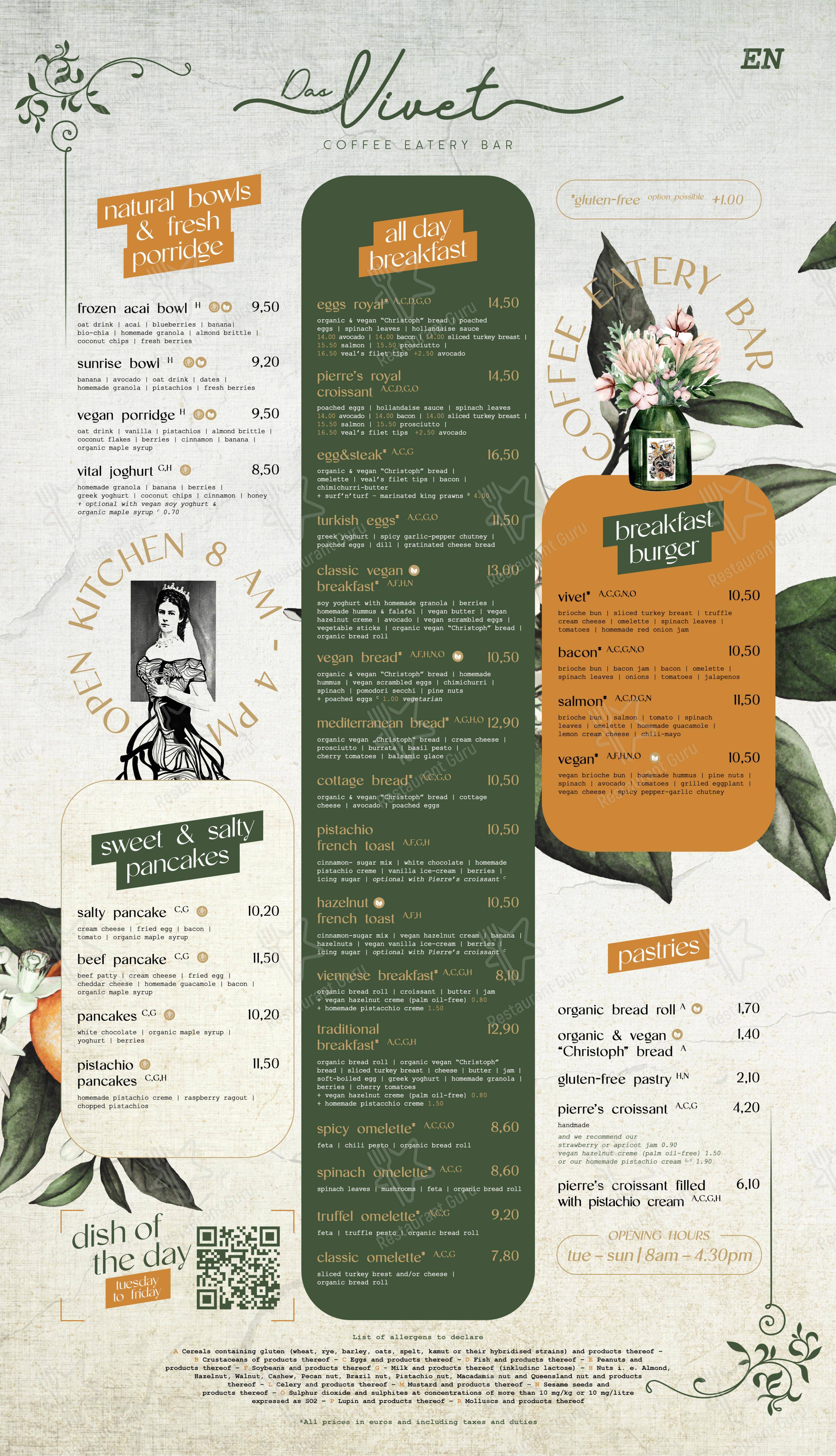Основное меню pour Das Vivet restaurant