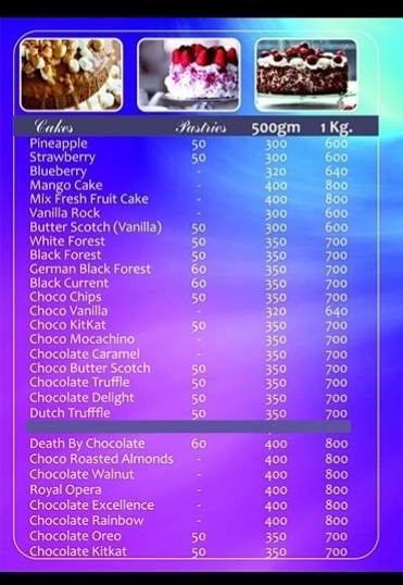 Dasilas cake shop menu