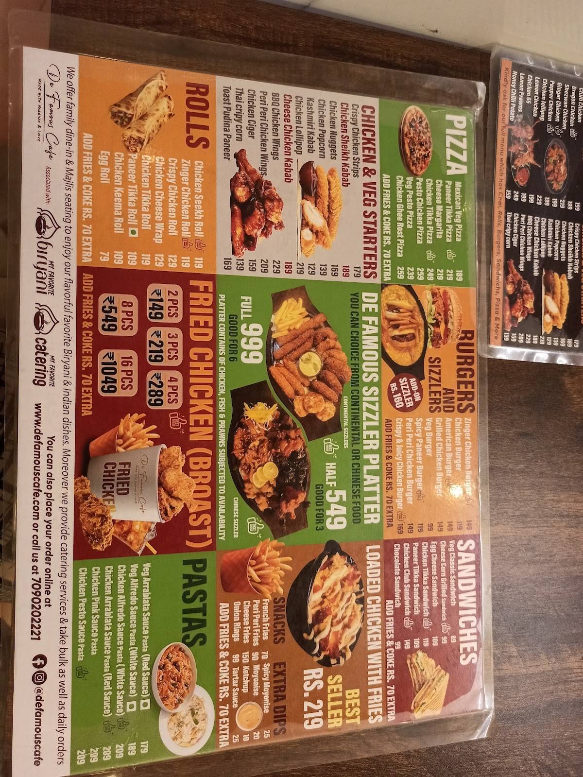 De Famous Cafe menu