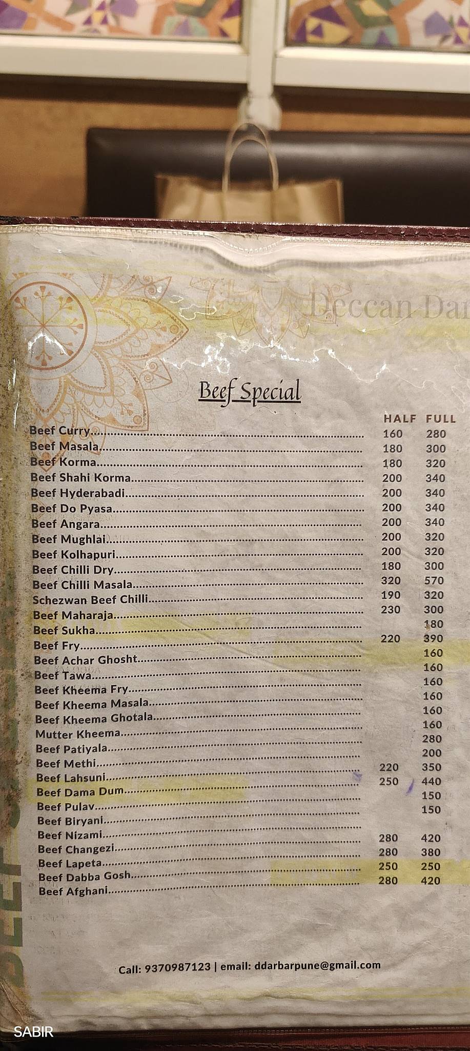 Deccan Darbar Restaurant & Cafe menu
