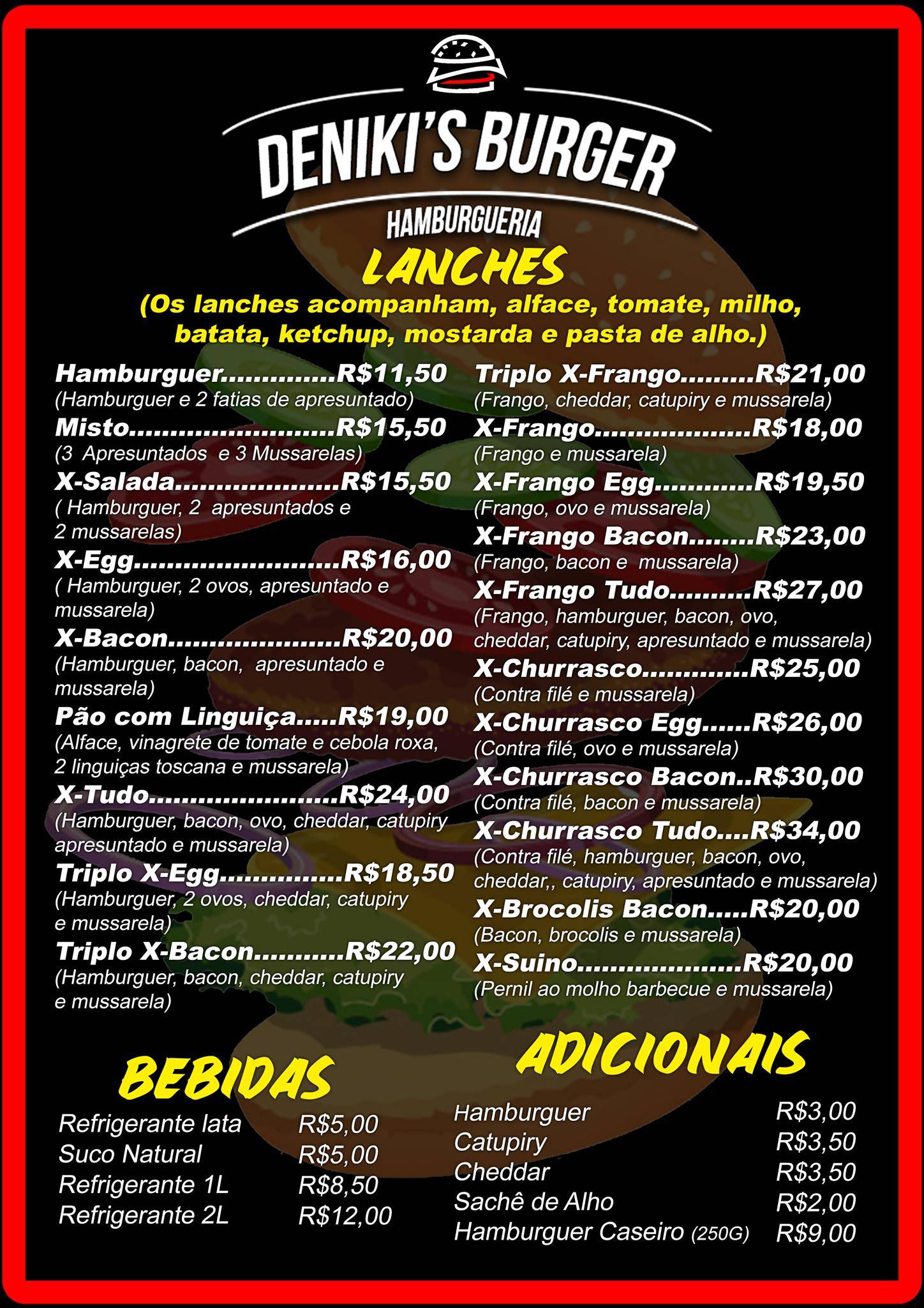 Deniki's Burger cardápio