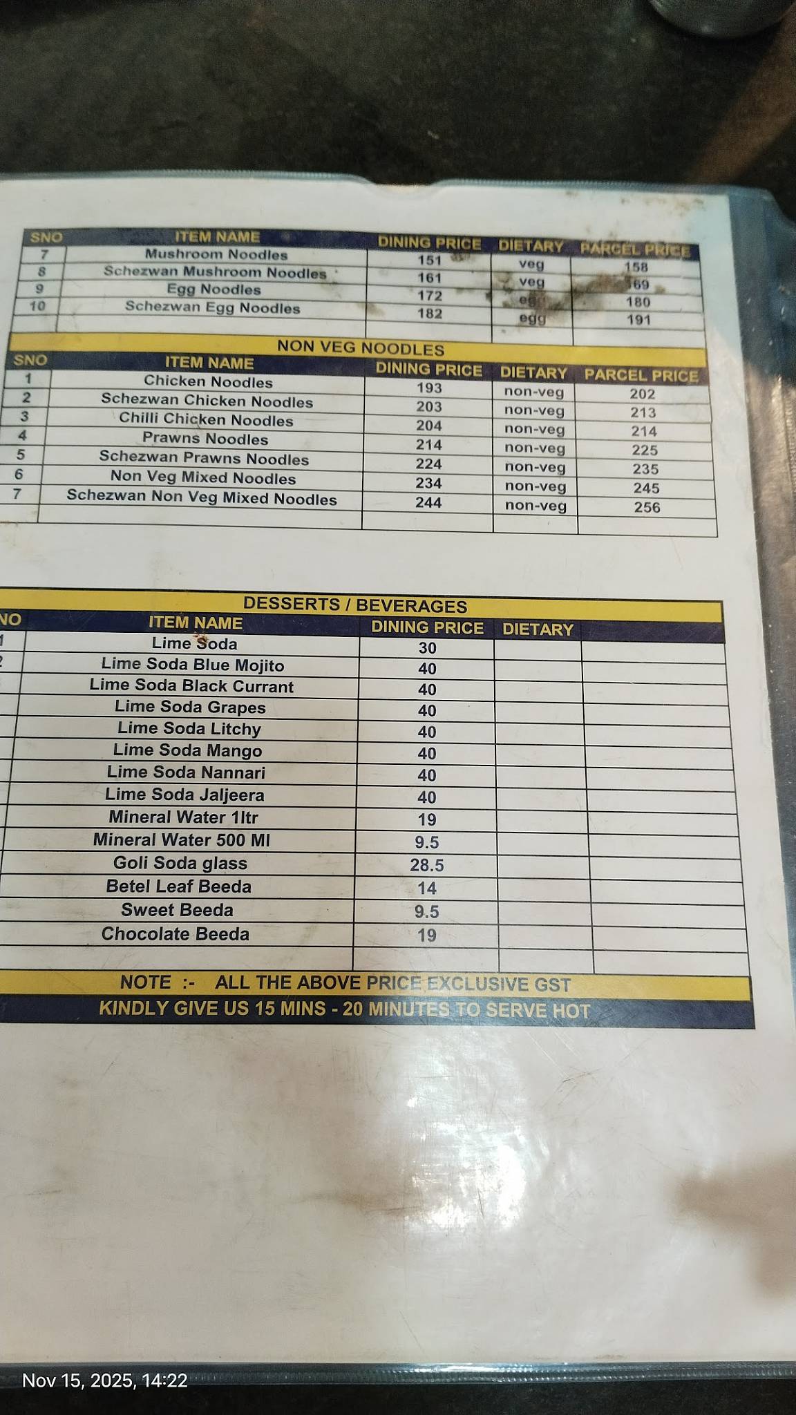 Denmarrk Drive Inn Restaurant (VOC) menu