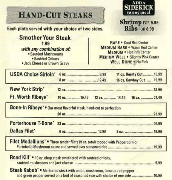 Texas Roadhouse menu