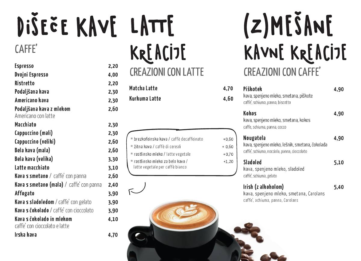 Menu de Čokoladna kavarna Teta Frida Koper