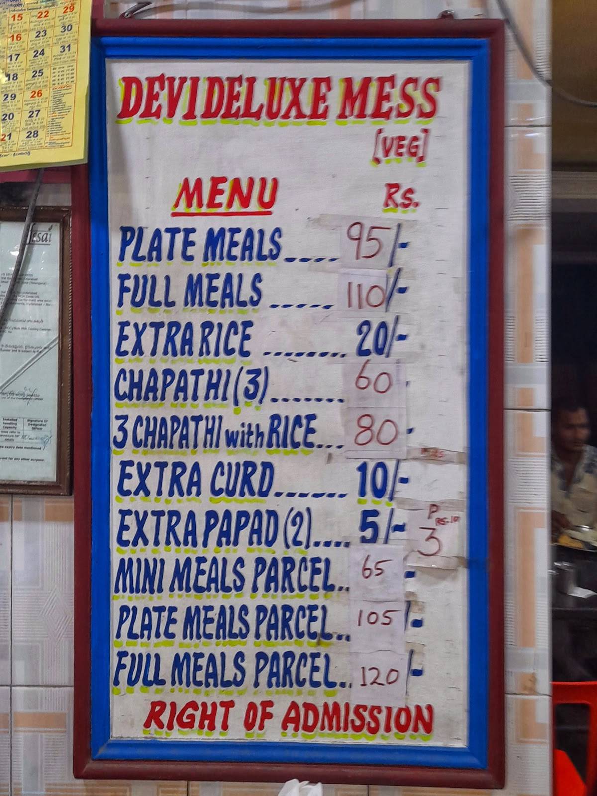 Devi Delux Mess menu