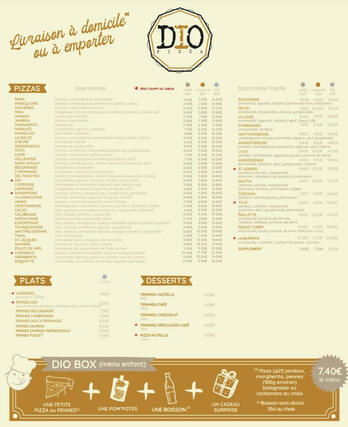 Menu de Dio Pizza (Croix)