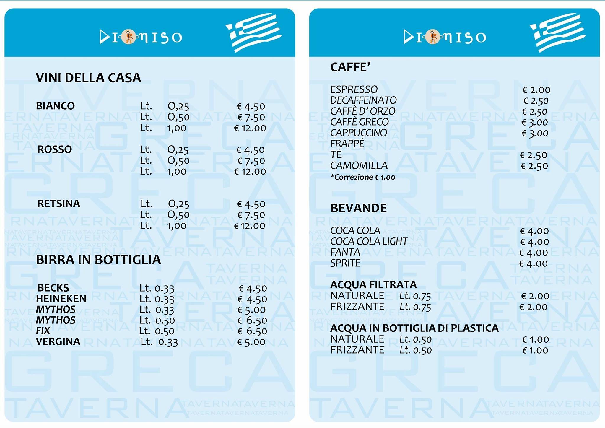 Menu di Dioniso 