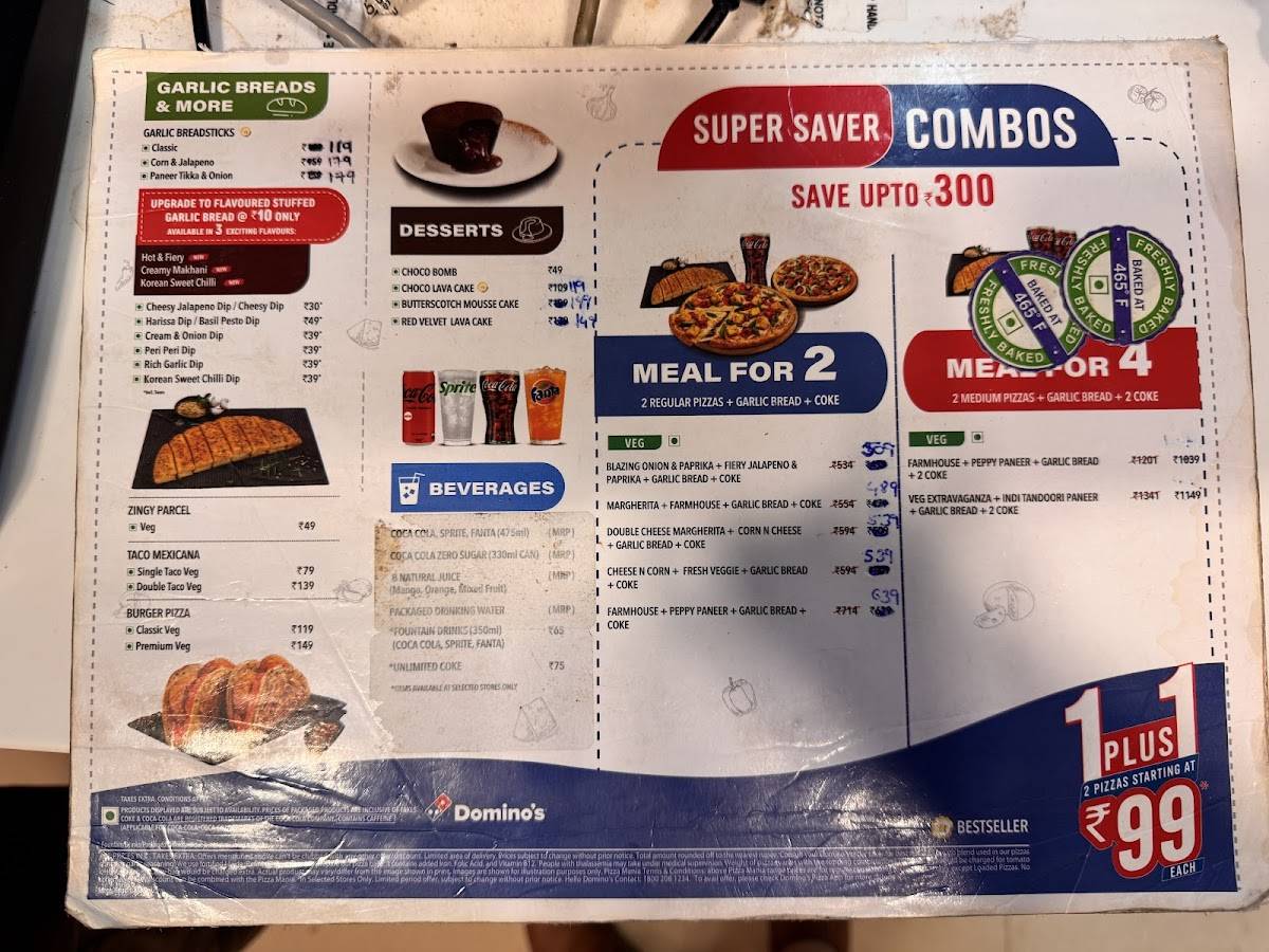 Domino's Pizza Chalali, Nadiad menu
