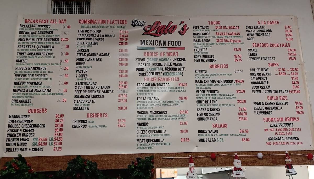 Menu at Don Lalos Mexican Food restaurant, Ojai