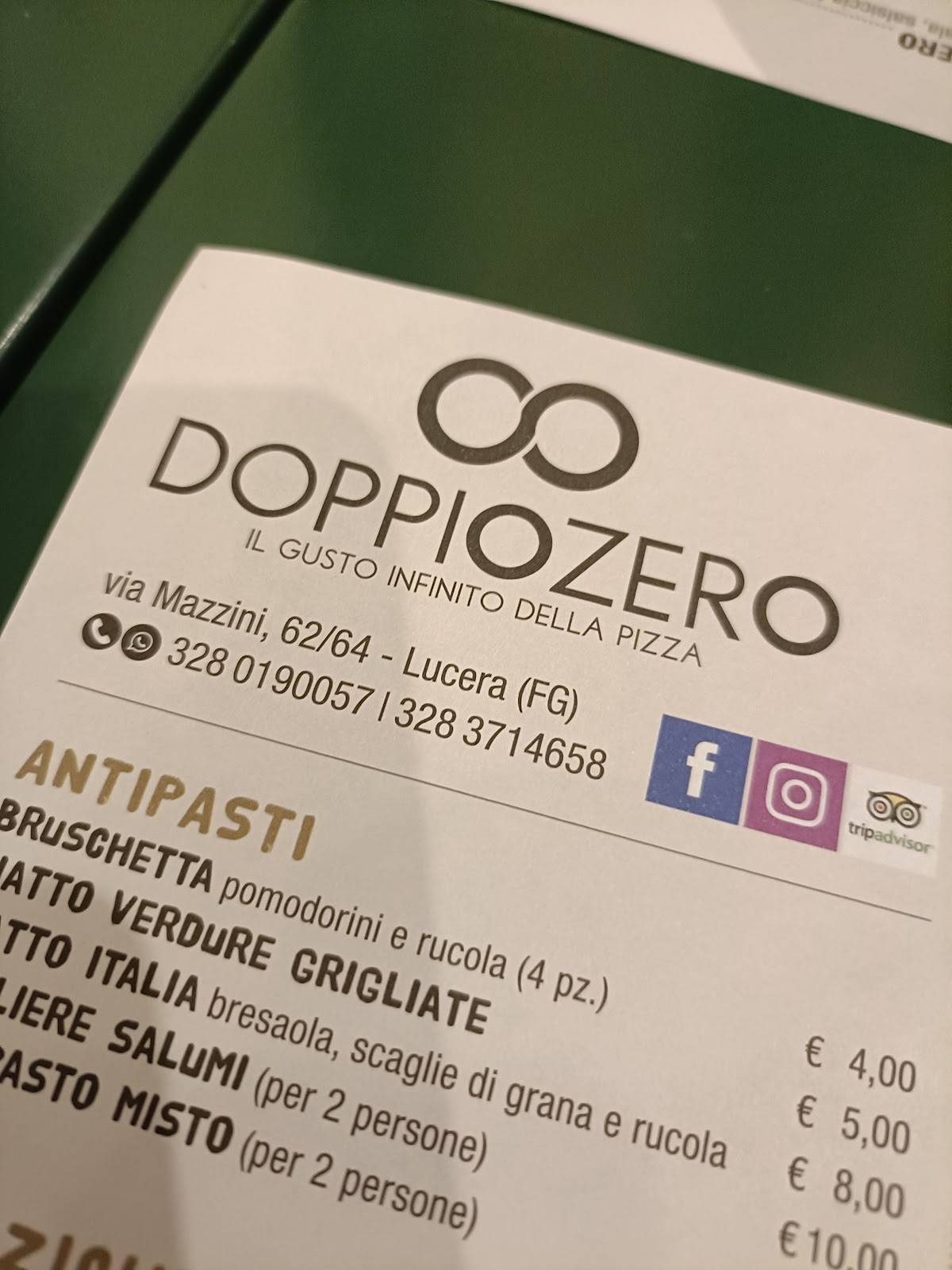 Menu di Doppio Zero 