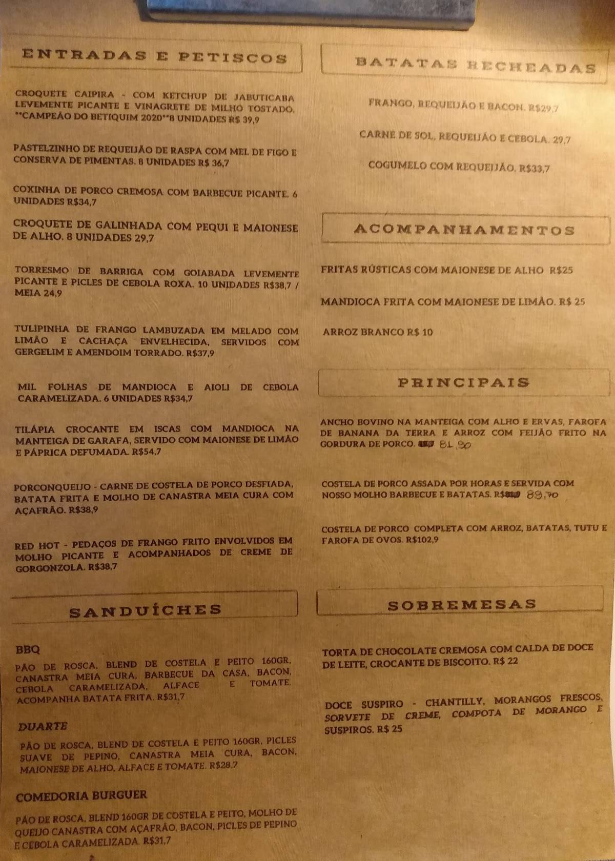 Duarte - Bar Que Cozinha cardápio