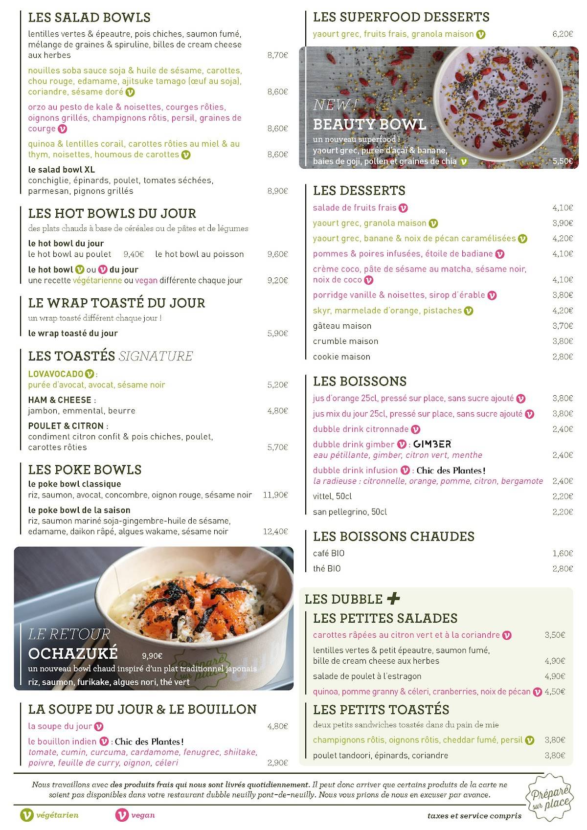 Menu de Dubble Neuilly Healthy Food