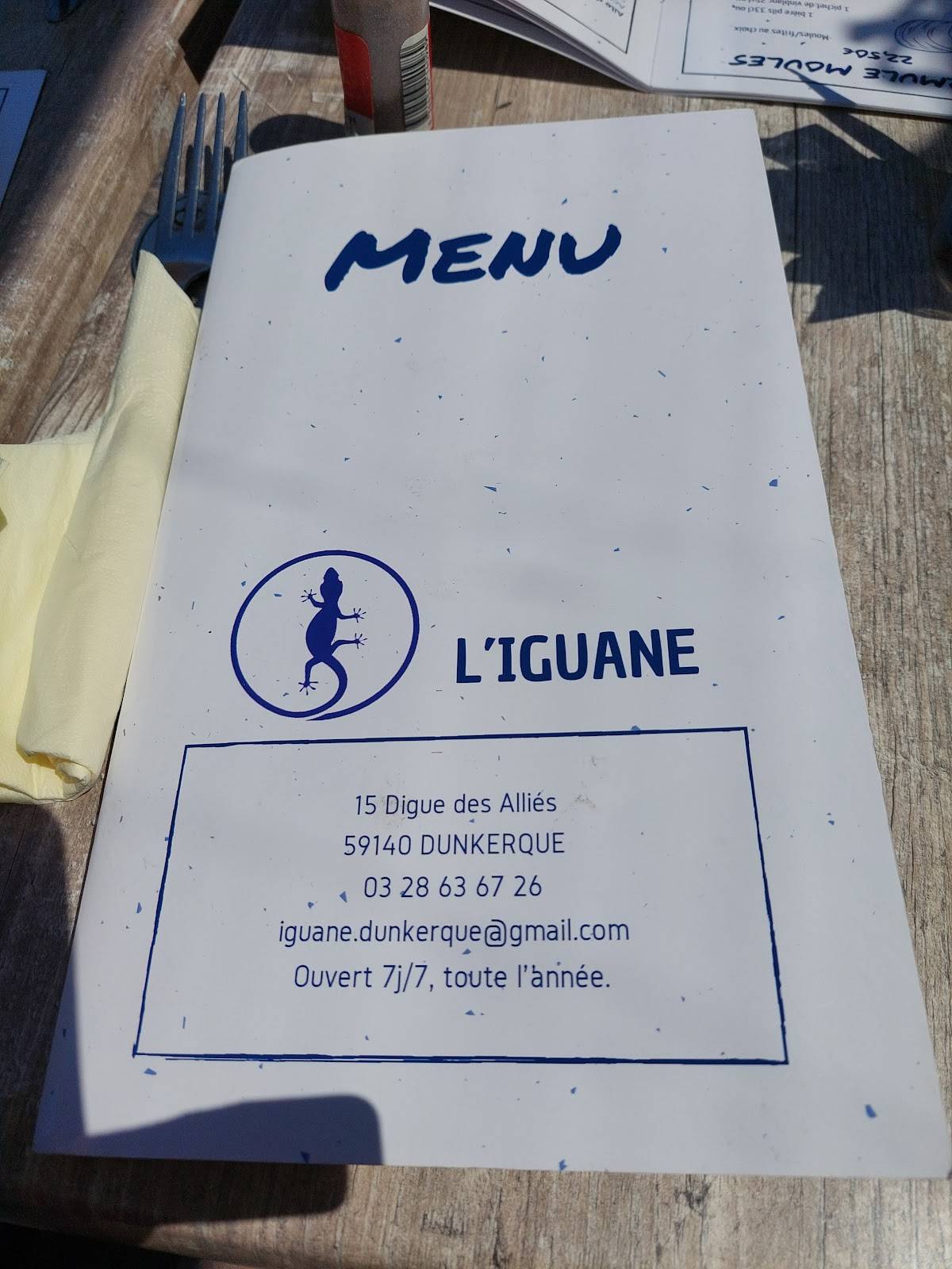 Menu de L'Iguane