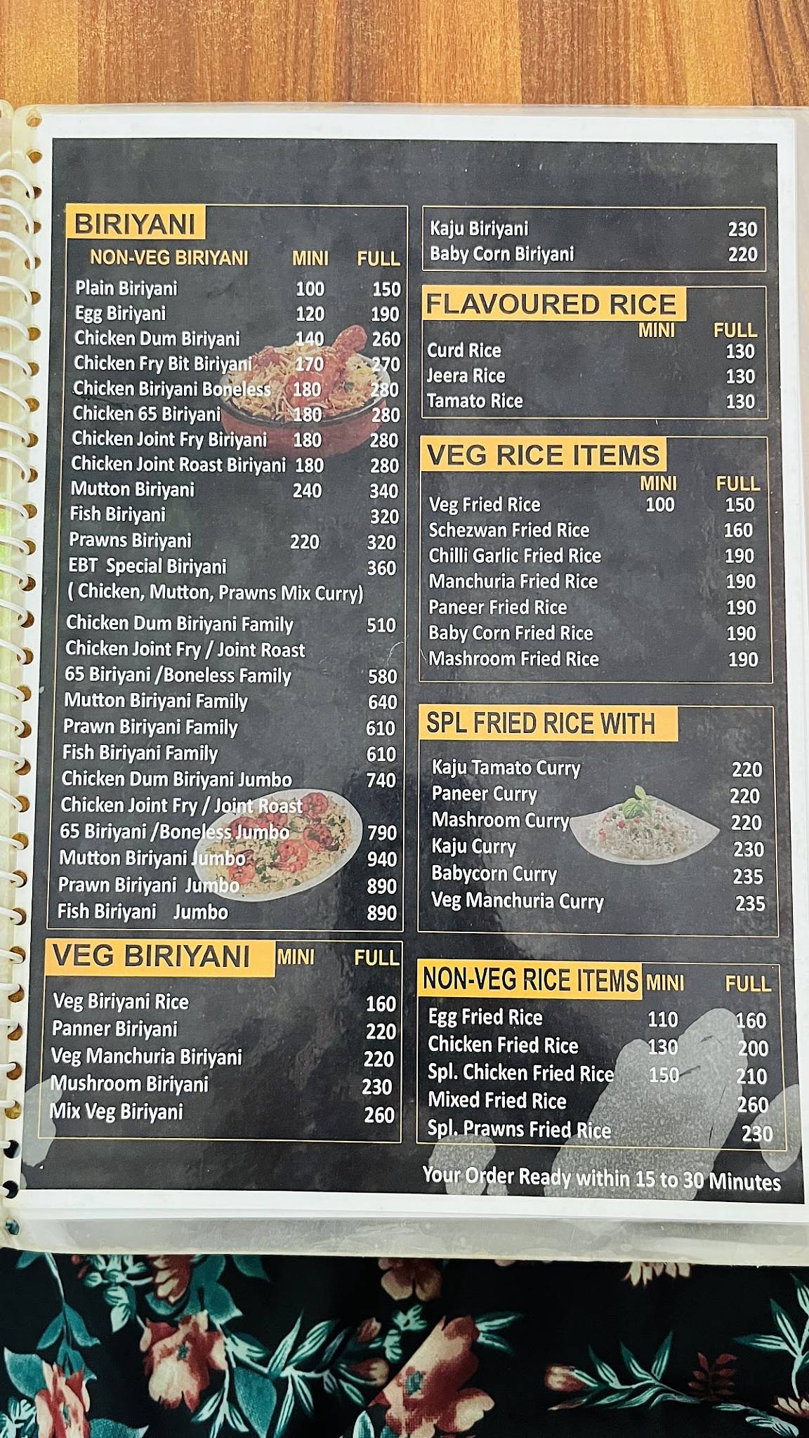 EM BABU THINNARA RESTAURANT menu