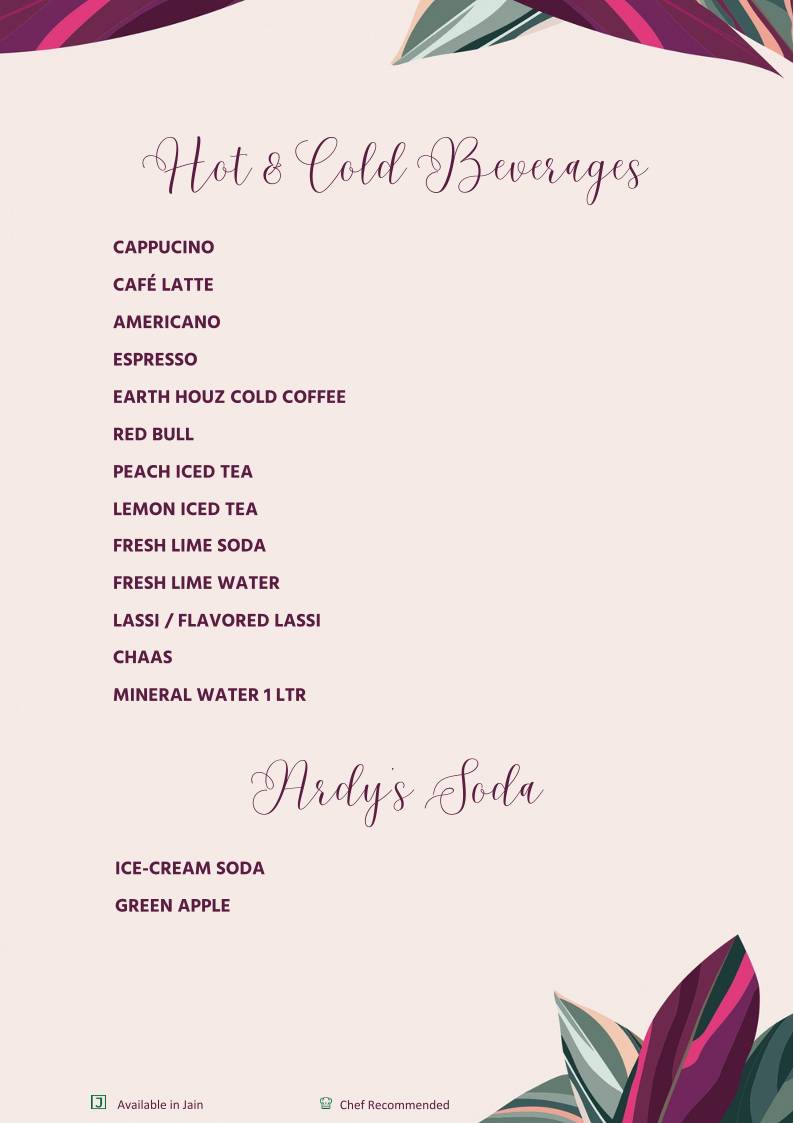 Earth Houz - Pure Vegetarian menu