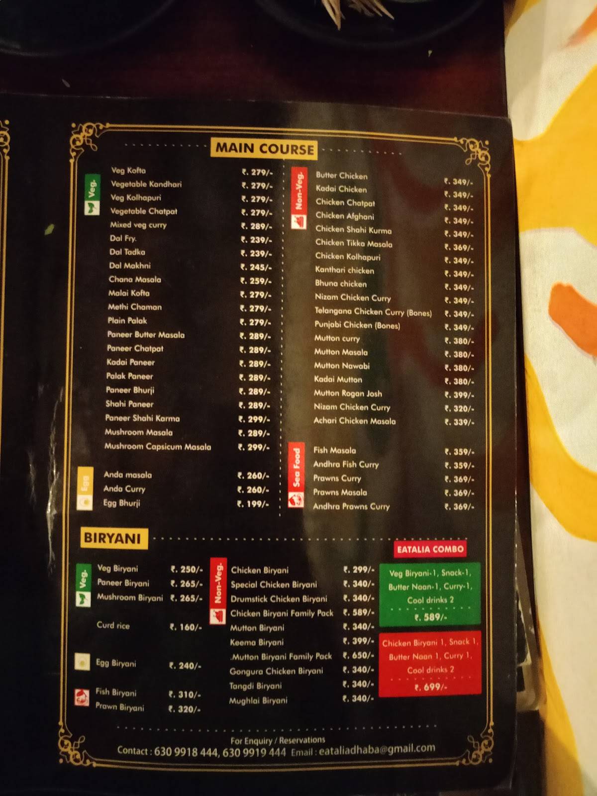 Eatalia dhaba menu