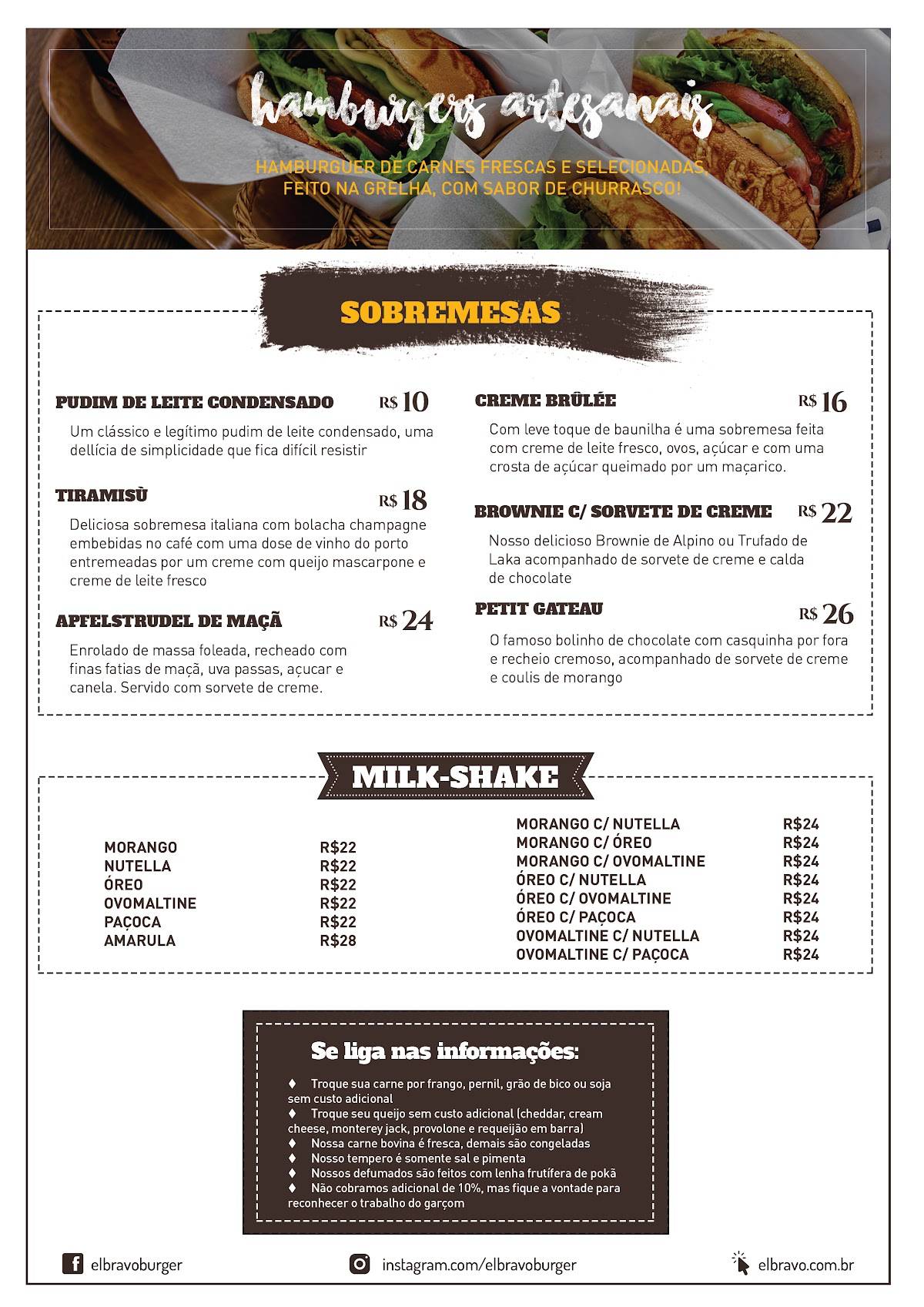 El Bravo Hamburgueria cardápio