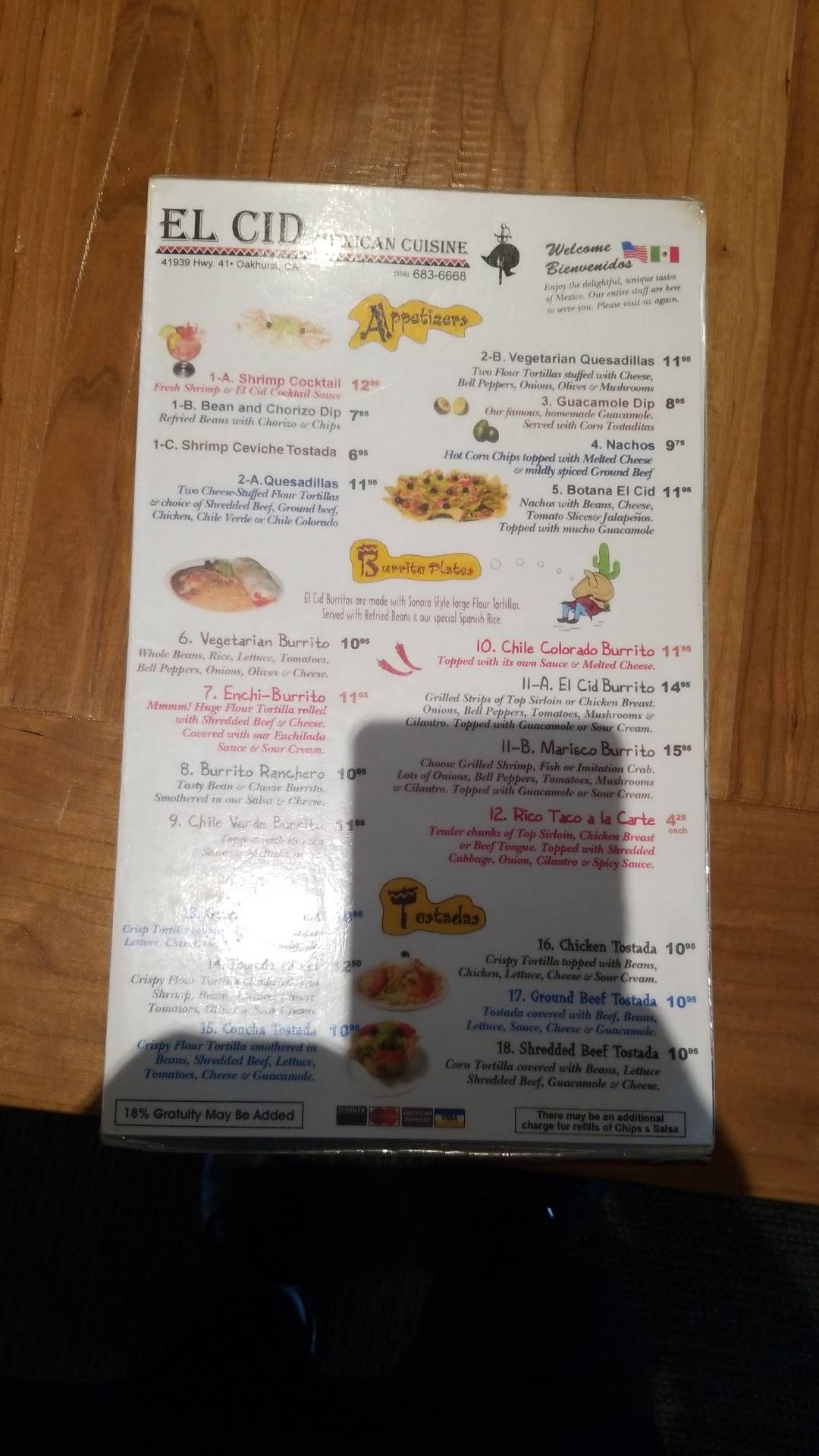Menu at El Cid restaurant, Oakhurst, CA41