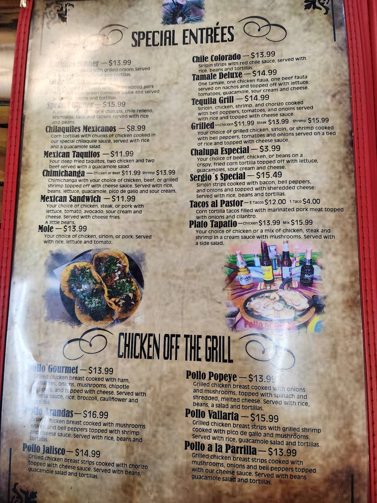 Menu at El Tequila restaurant, Antigo