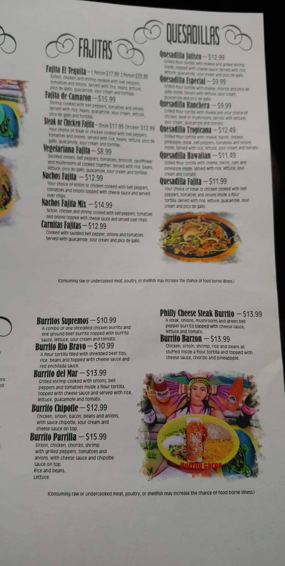 Menu at El Tequila restaurant, Antigo