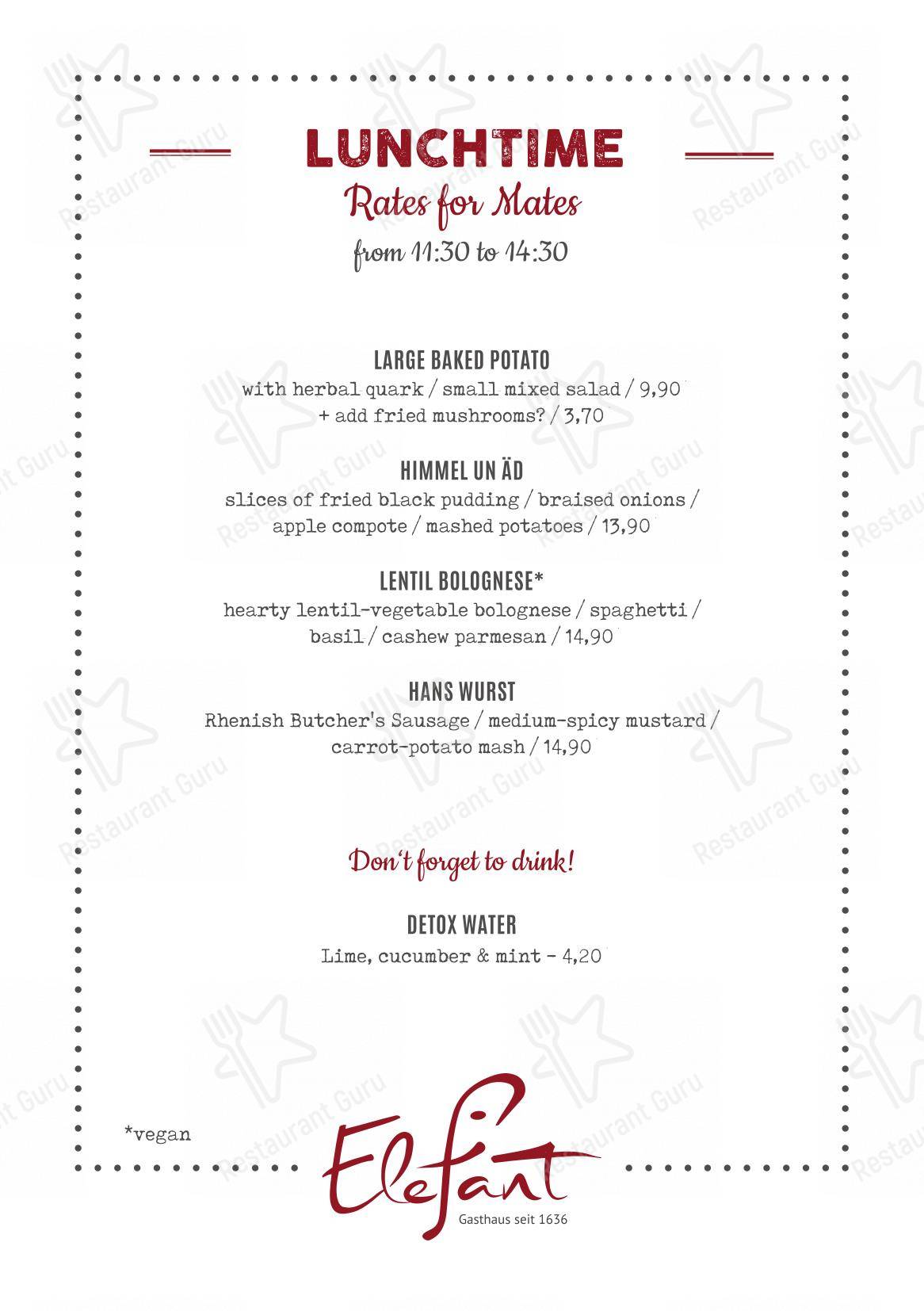 Menu pour Elefant Bonn - Menu bar