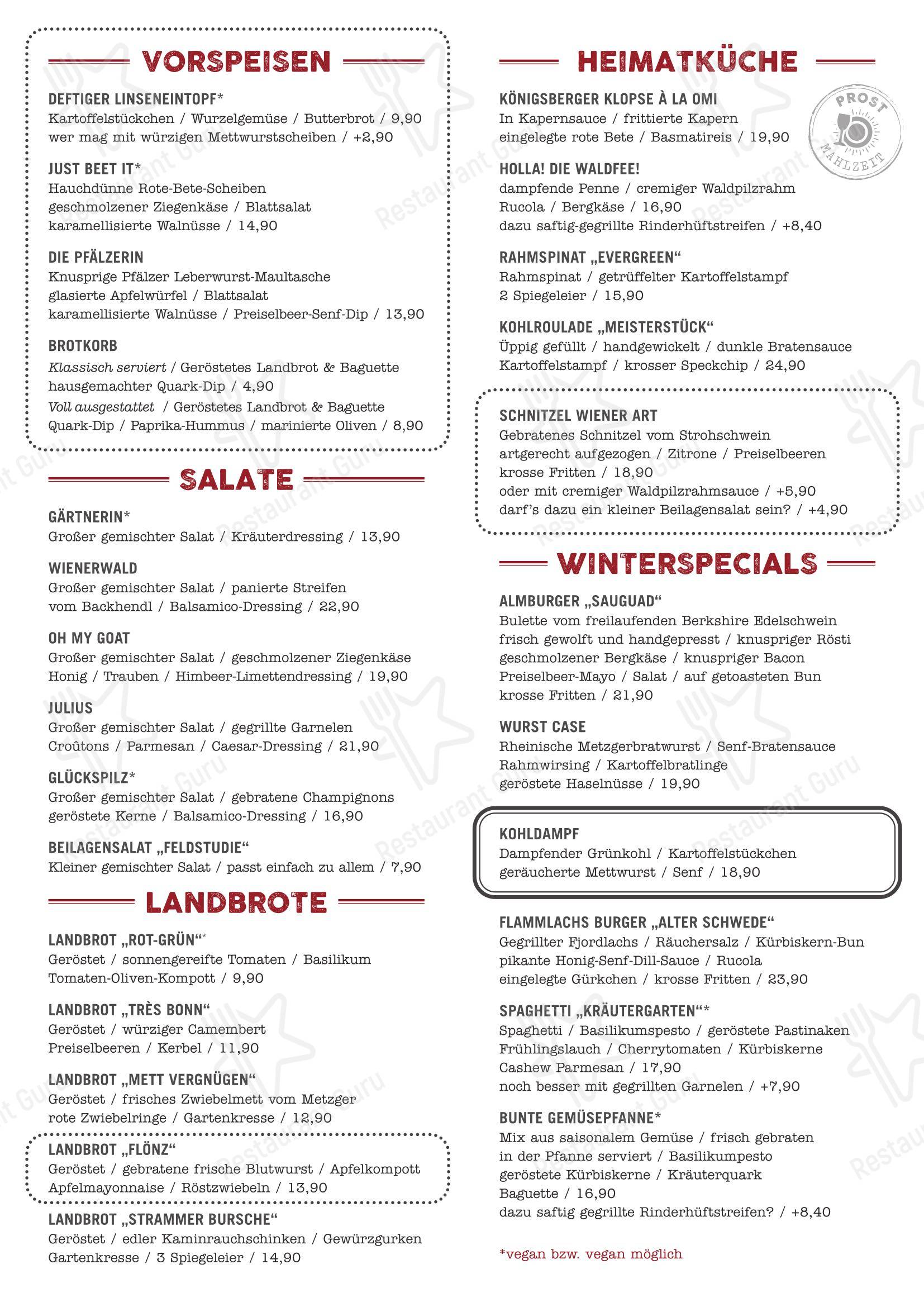 Основное меню pour Elefant Bonn restaurant