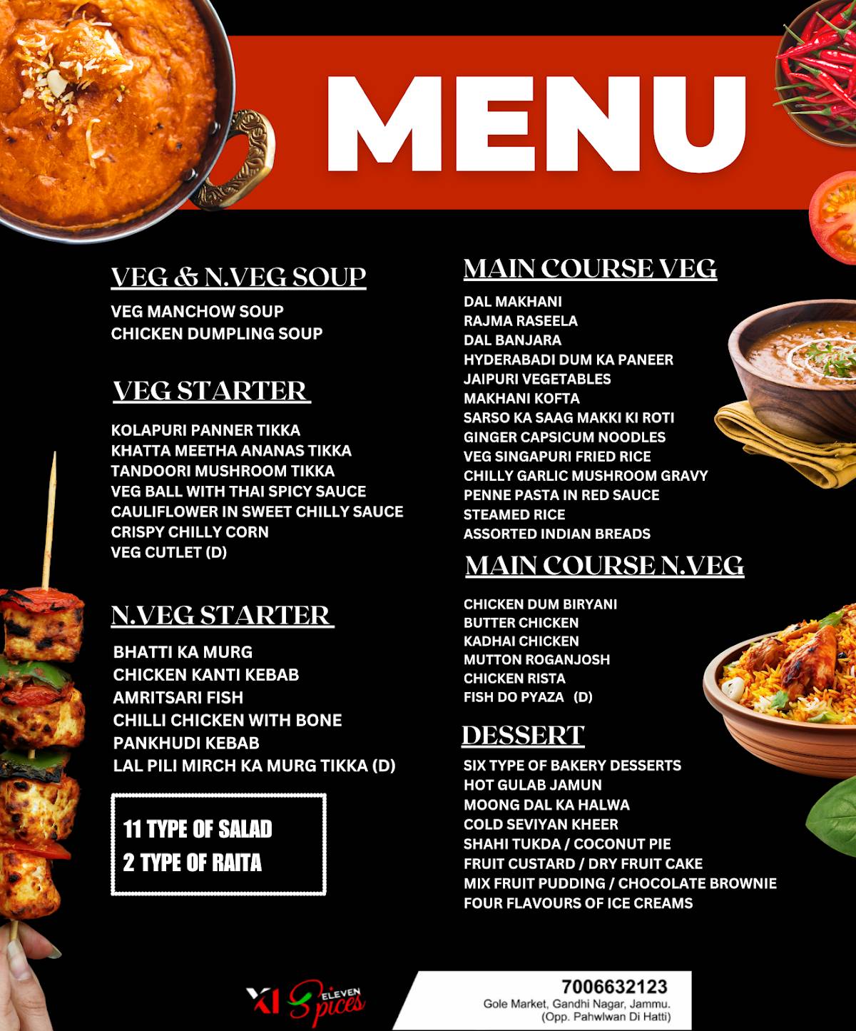 Eleven spices BUFFET / ALA CARTE BUFFET RESTAURANT IN JAMMU TOP RESTAURANT menu