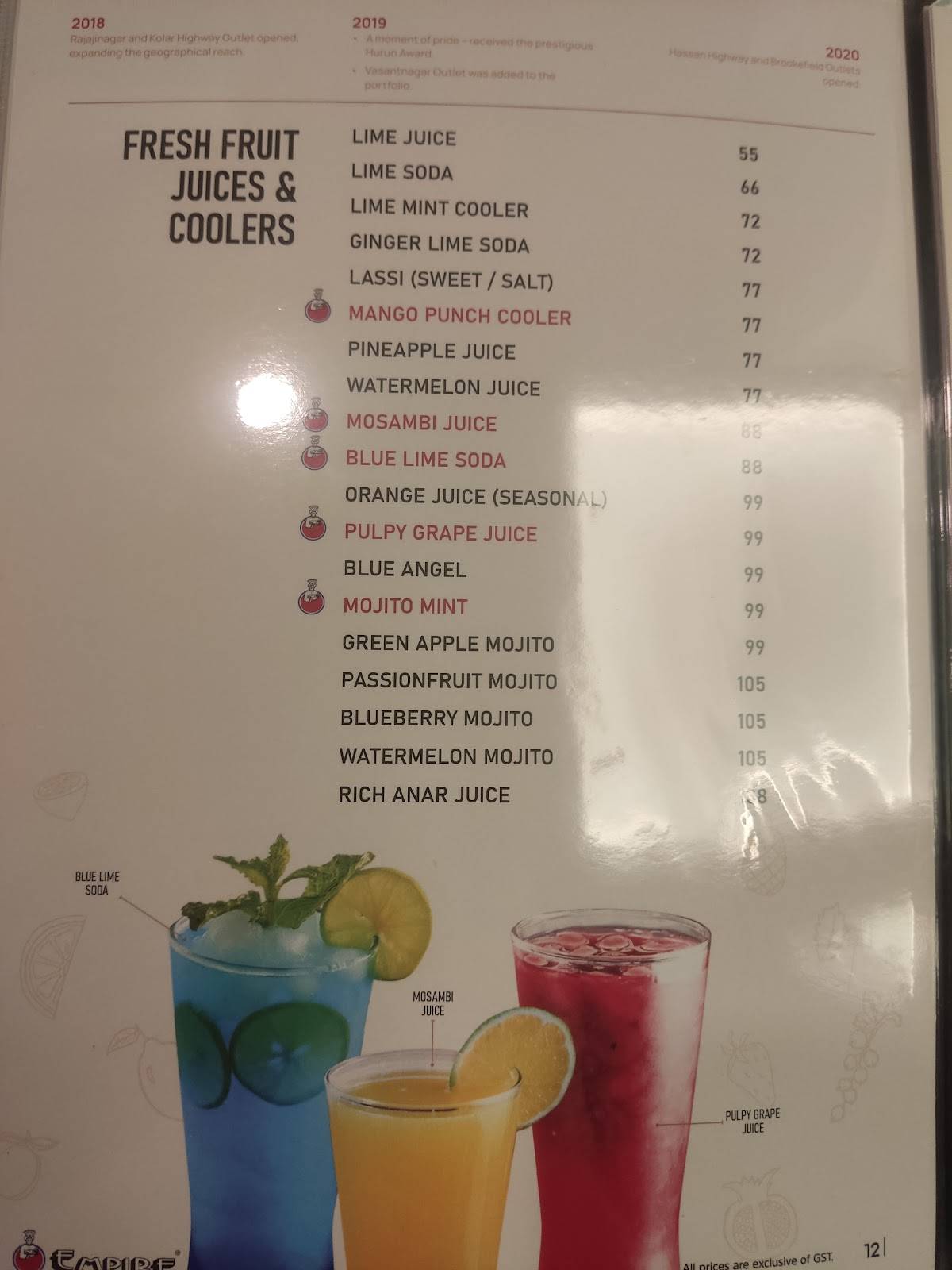 Empire Restaurant menu