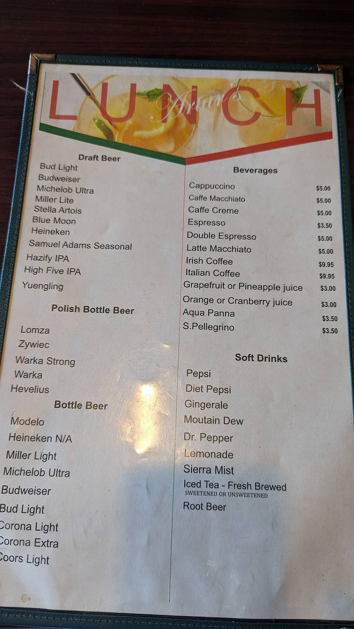 Menu at Artur's Restaurant, Englewood
